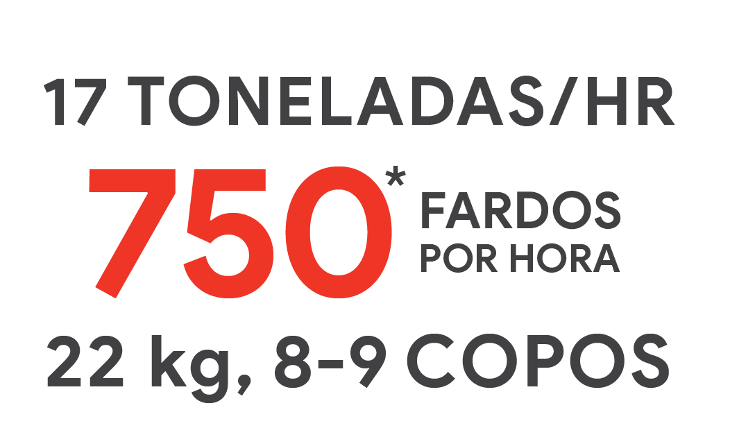19 US Tons/Hr / 750* Fardos por hora / 50lb, 8-9 flakes